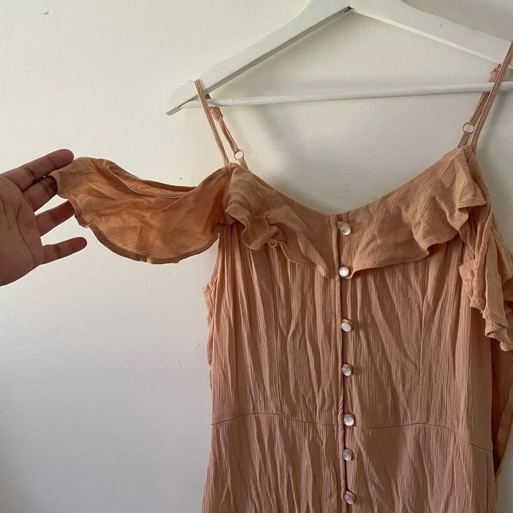 5 for $25 Venus Brand Peach Ruffle-Off-Shoulder Button-Front Maxi Dress - Picture 5 of 12
